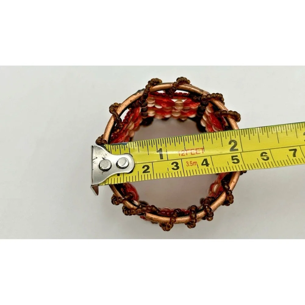 Pier 1 Set of 8 Moroccan Beaded Napkin Rings Red, Orange, and Amber Colored Bead